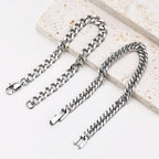 2 Pcs Stainless Steel Cuban Link Bracelet Set