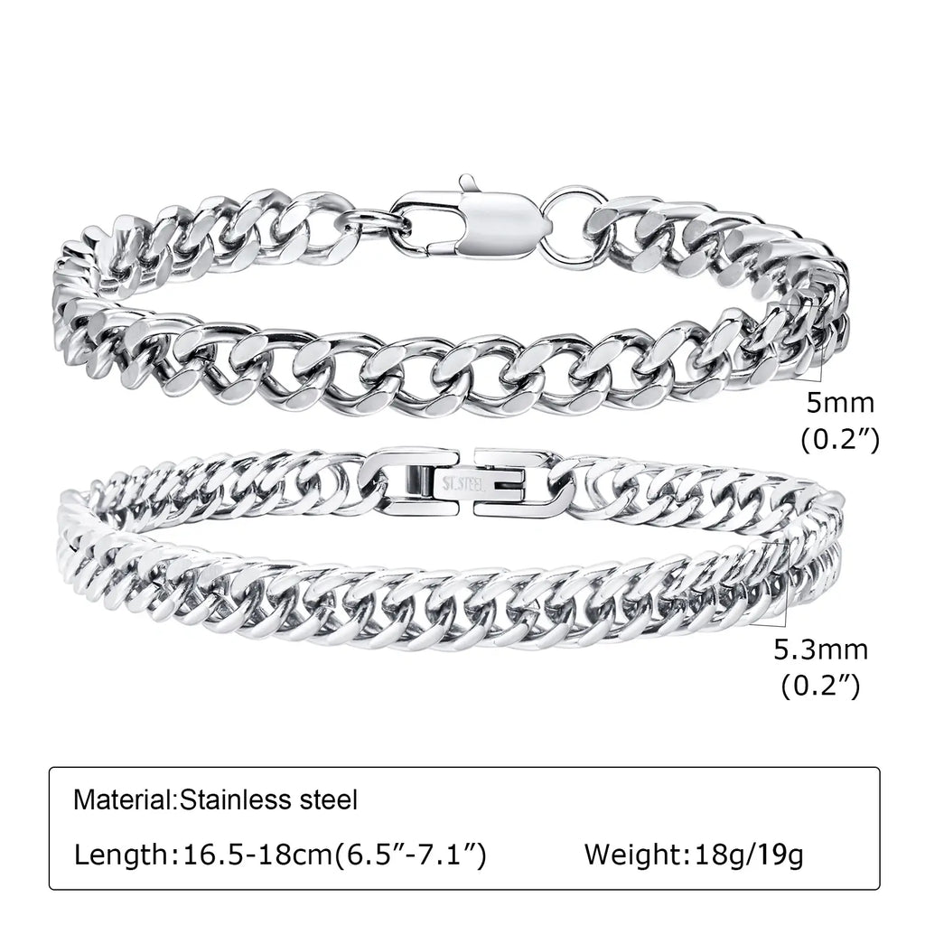 2 Pcs Stainless Steel Cuban Link Bracelet Set