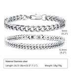 2 Pcs Stainless Steel Cuban Link Bracelet Set