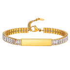 Personalized Stainless Steel Engraved Bracelet with Square CZ