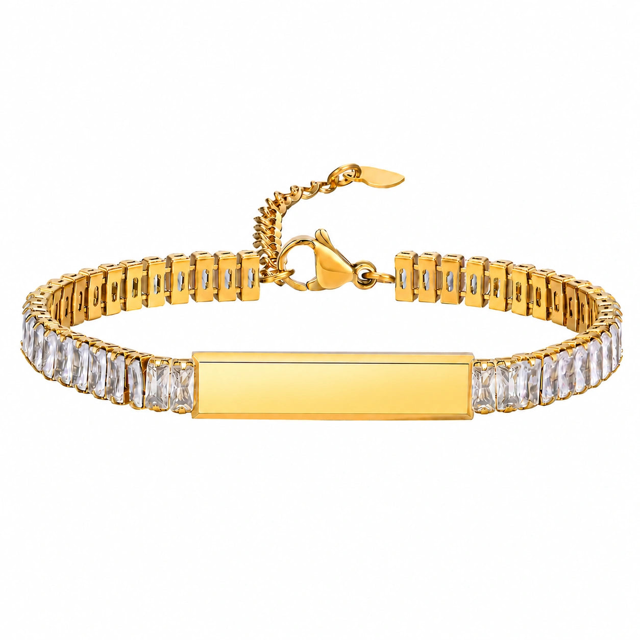 Personalized Stainless Steel Engraved Bracelet with Square CZ