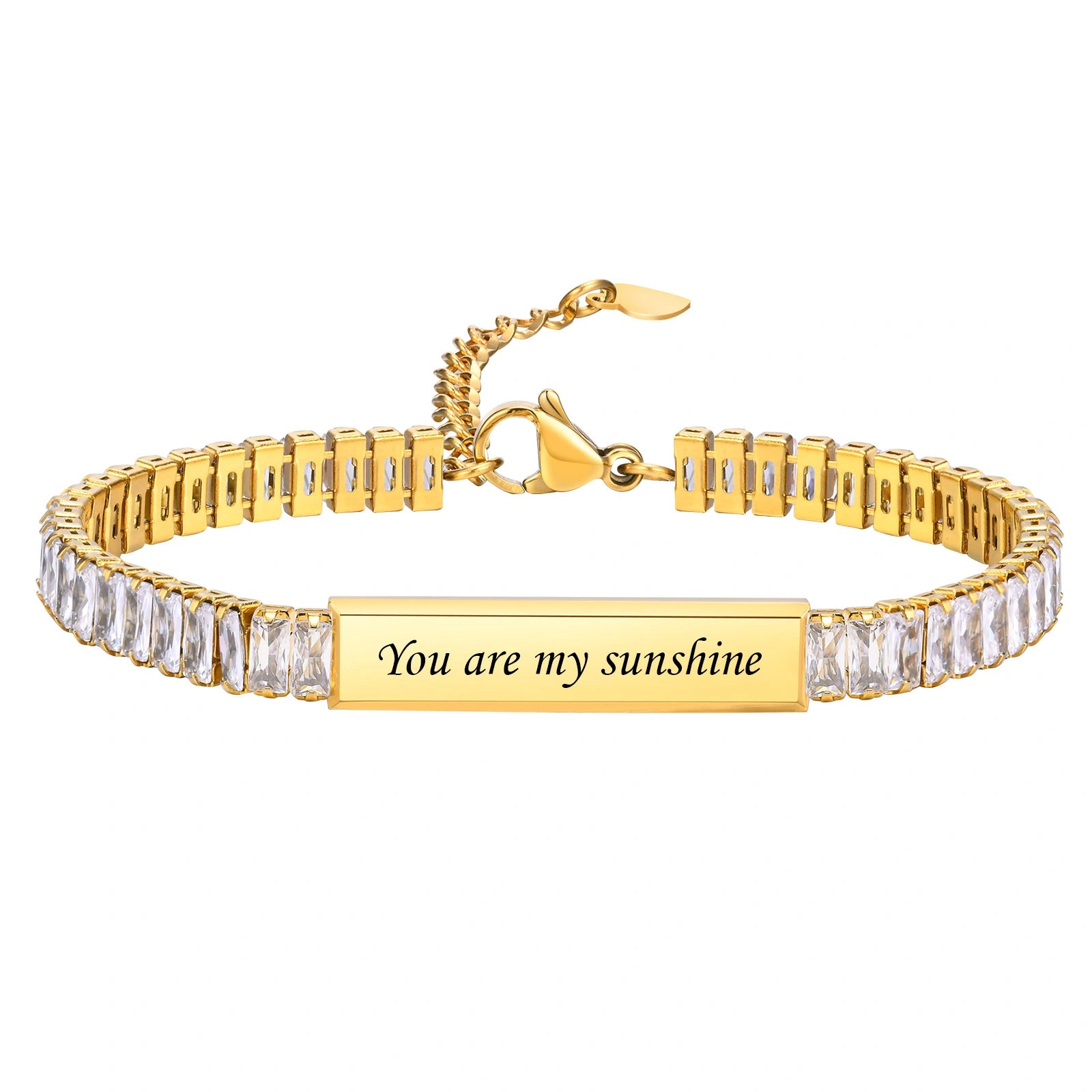 Personalized Stainless Steel Engraved Bracelet with Square CZ
