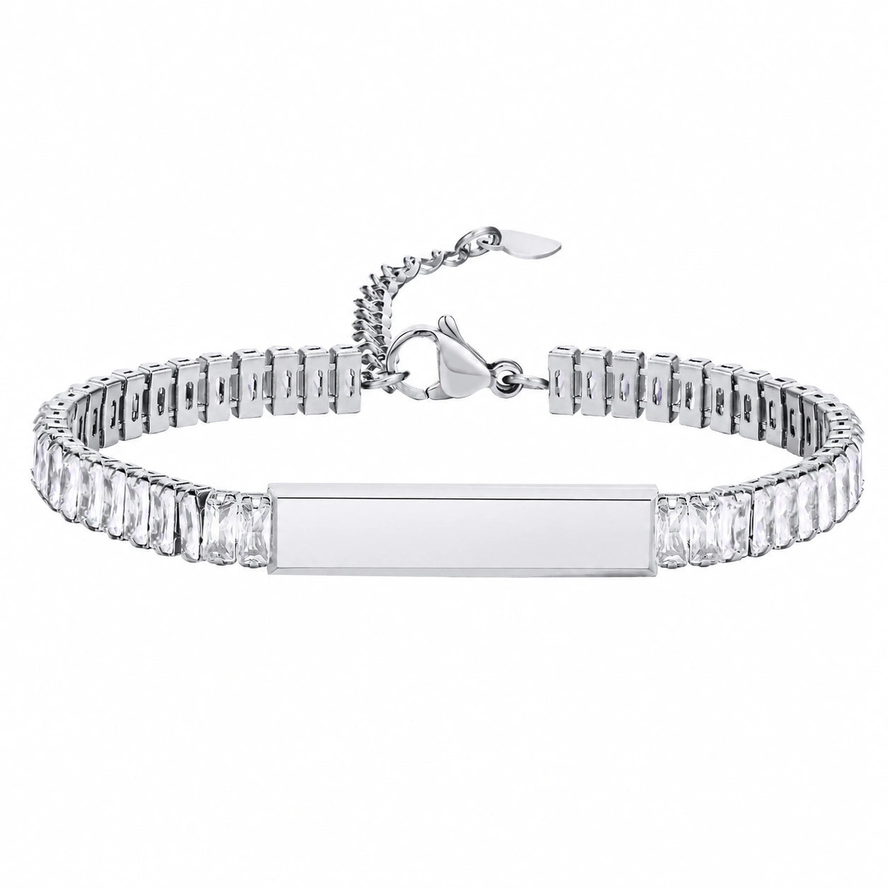Personalized Stainless Steel Engraved Bracelet with Square CZ