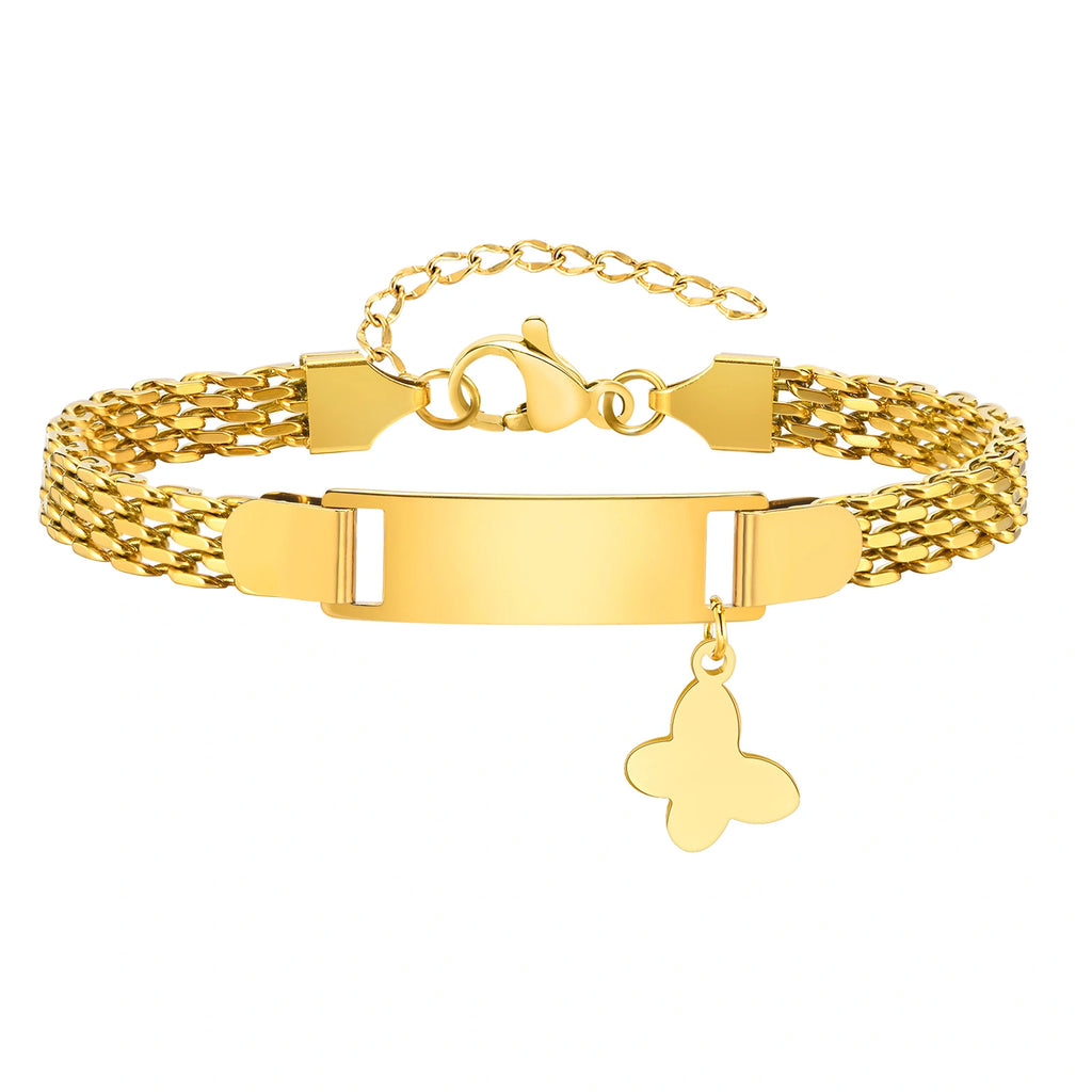 Personalized Kids Stainless Steel ID Bracelet with Butterfly Charm