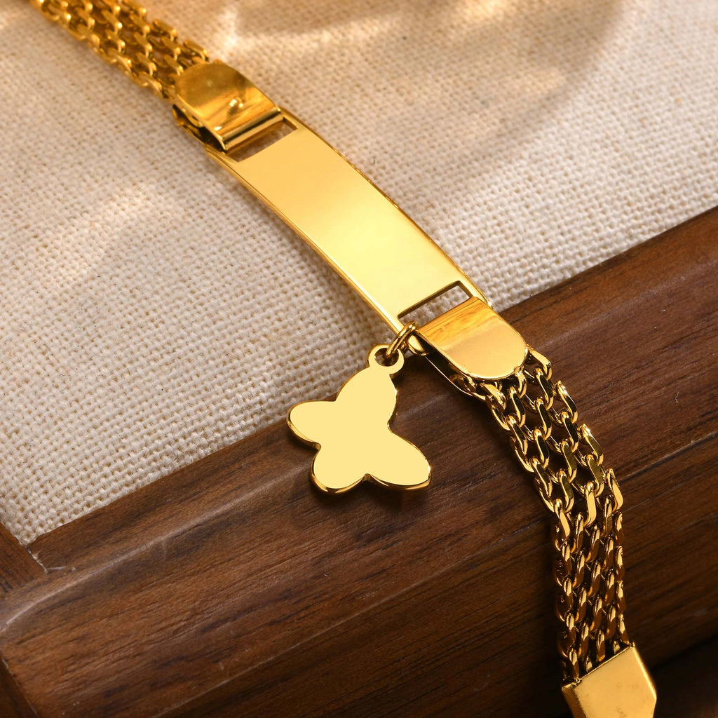 Personalized Kids Stainless Steel ID Bracelet with Butterfly Charm