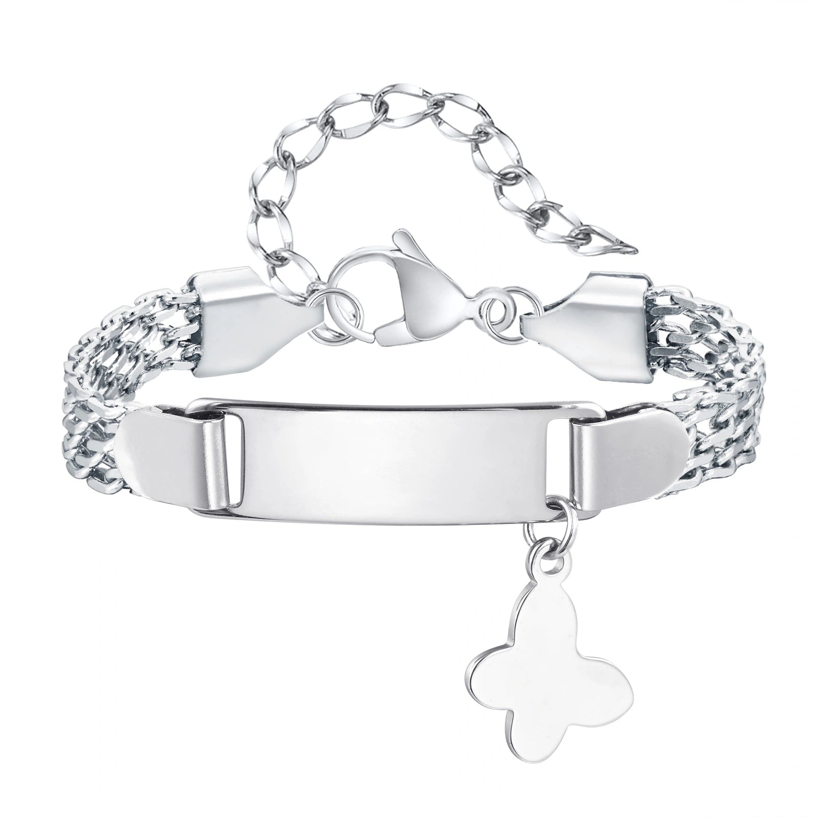 Personalized Kids Stainless Steel ID Bracelet with Butterfly Charm