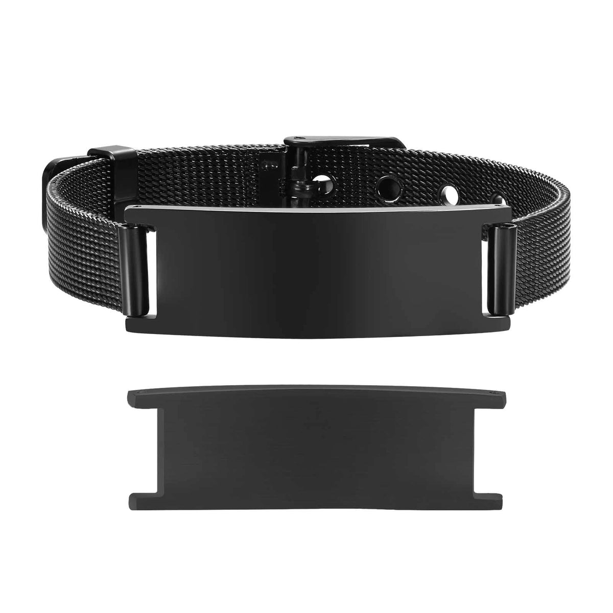 Black stainless steel medical ID mesh buckle bracelet