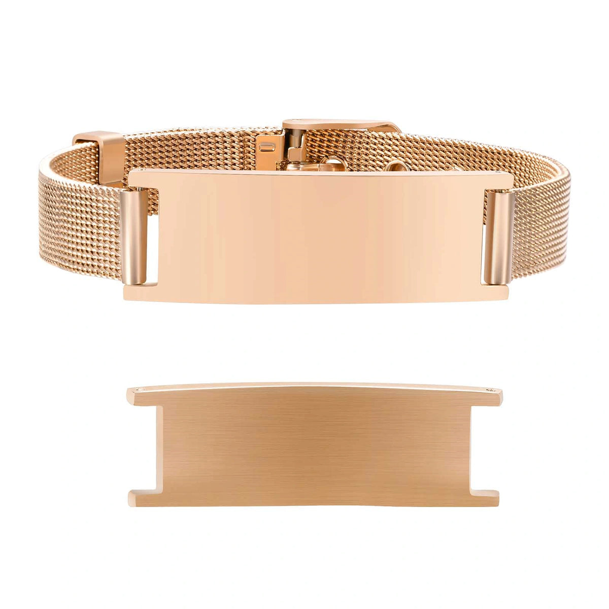 Rose gold stainless steel medical ID mesh buckle bracelet