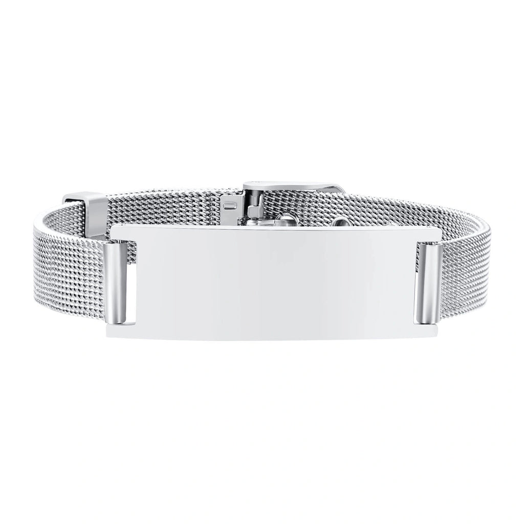 Personalized stainless steel medical ID mesh buckle bracelet