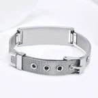 Silver medical ID mesh buckle bracelet with engravable plate