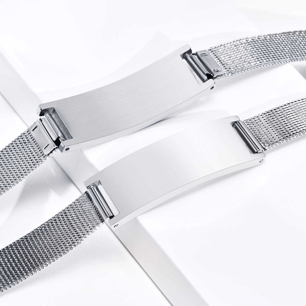Adjustable buckle on stainless steel medical ID mesh bracelet