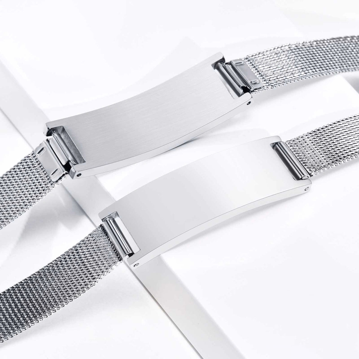 Adjustable buckle on stainless steel medical ID mesh bracelet