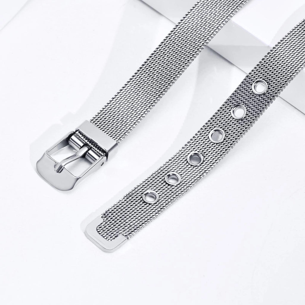 Adjustable stainless steel mesh band medical ID bracelet