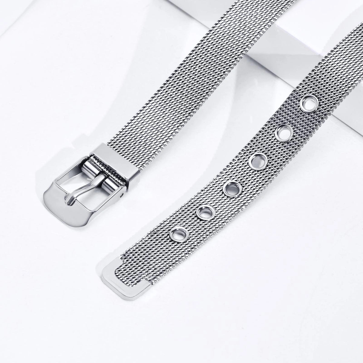 Adjustable stainless steel mesh band medical ID bracelet