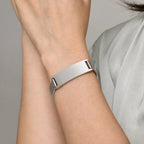 Stainless steel medical alert mesh bracelet worn on wrist