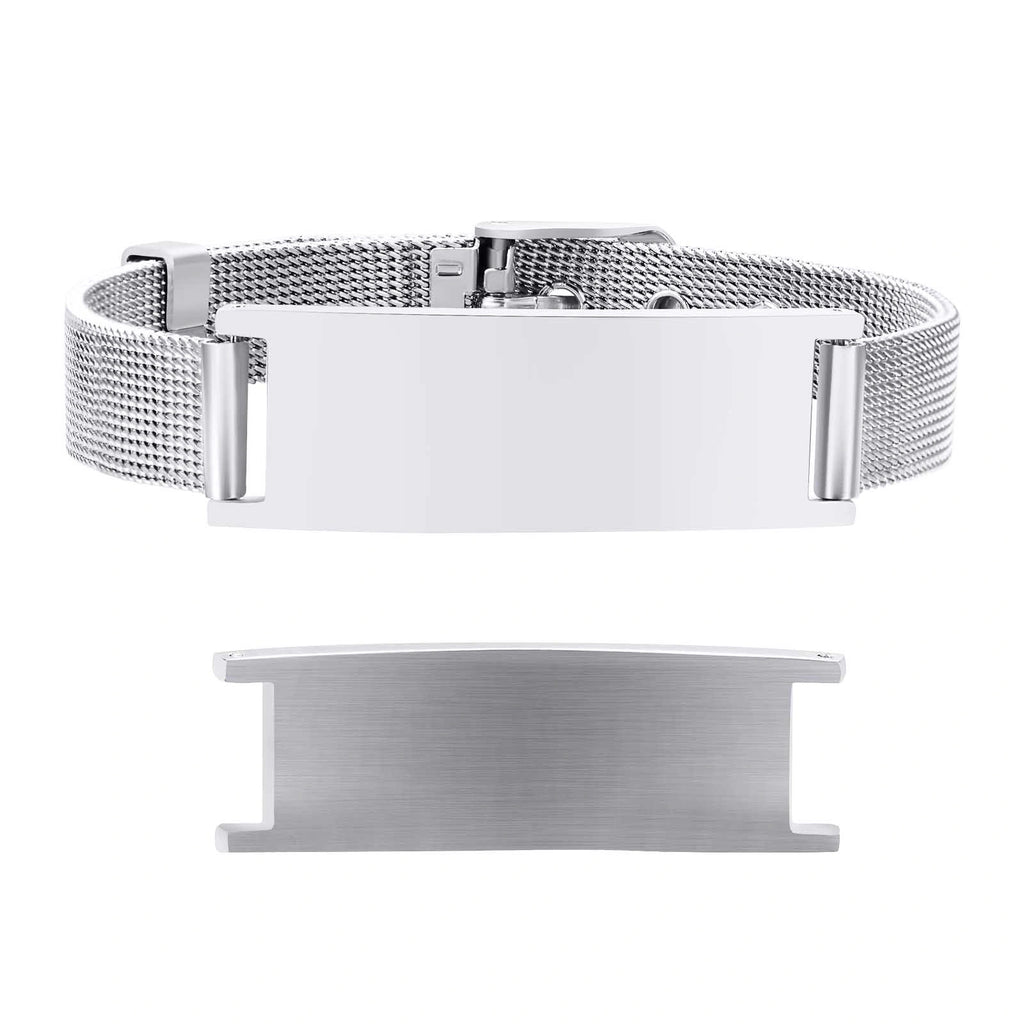 Silver stainless steel medical ID mesh buckle bracelet
