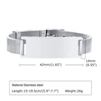 Stainless steel medical ID mesh bracelet size and dimensions