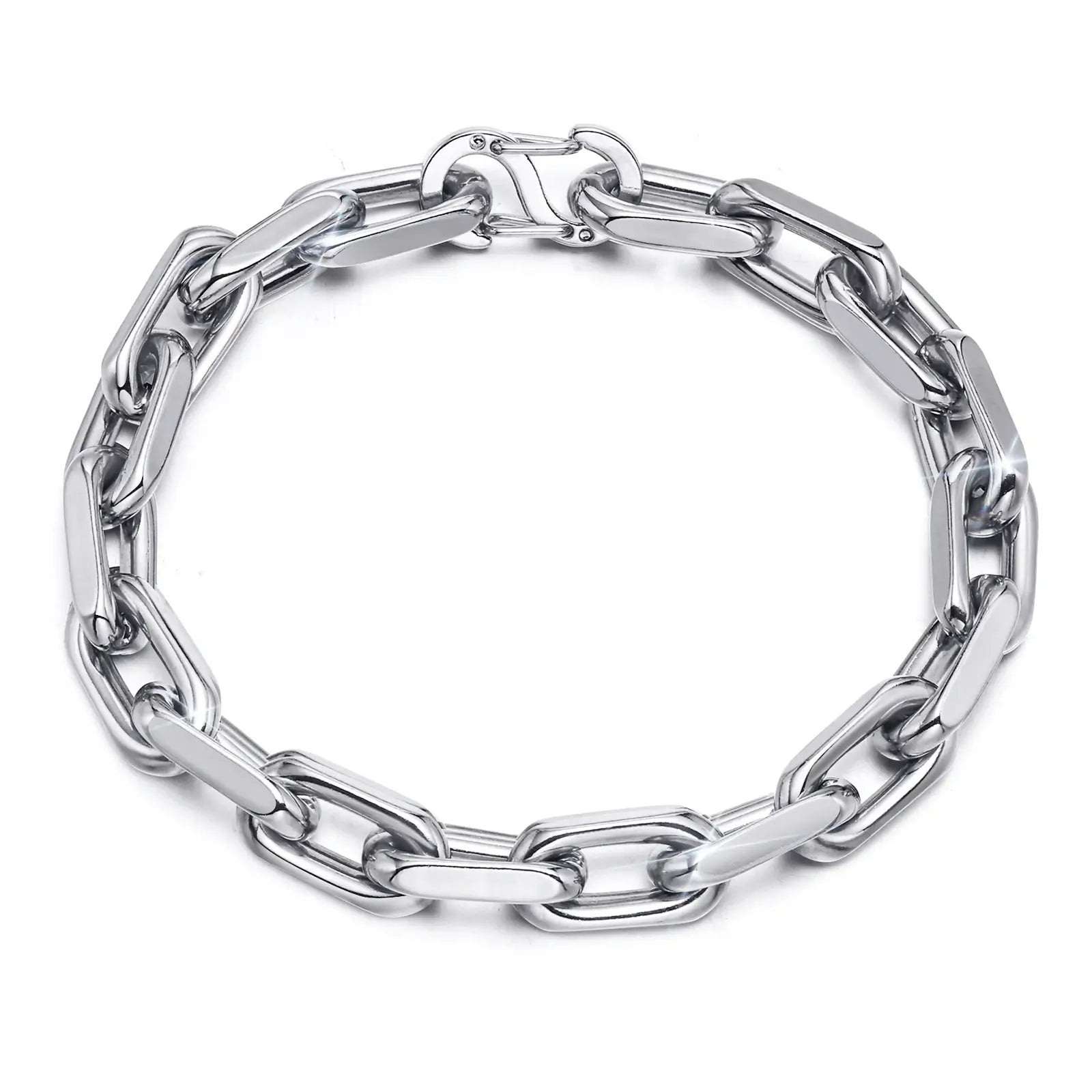Diamond-Cut Paperclip Stainless Steel Chain Bracelet