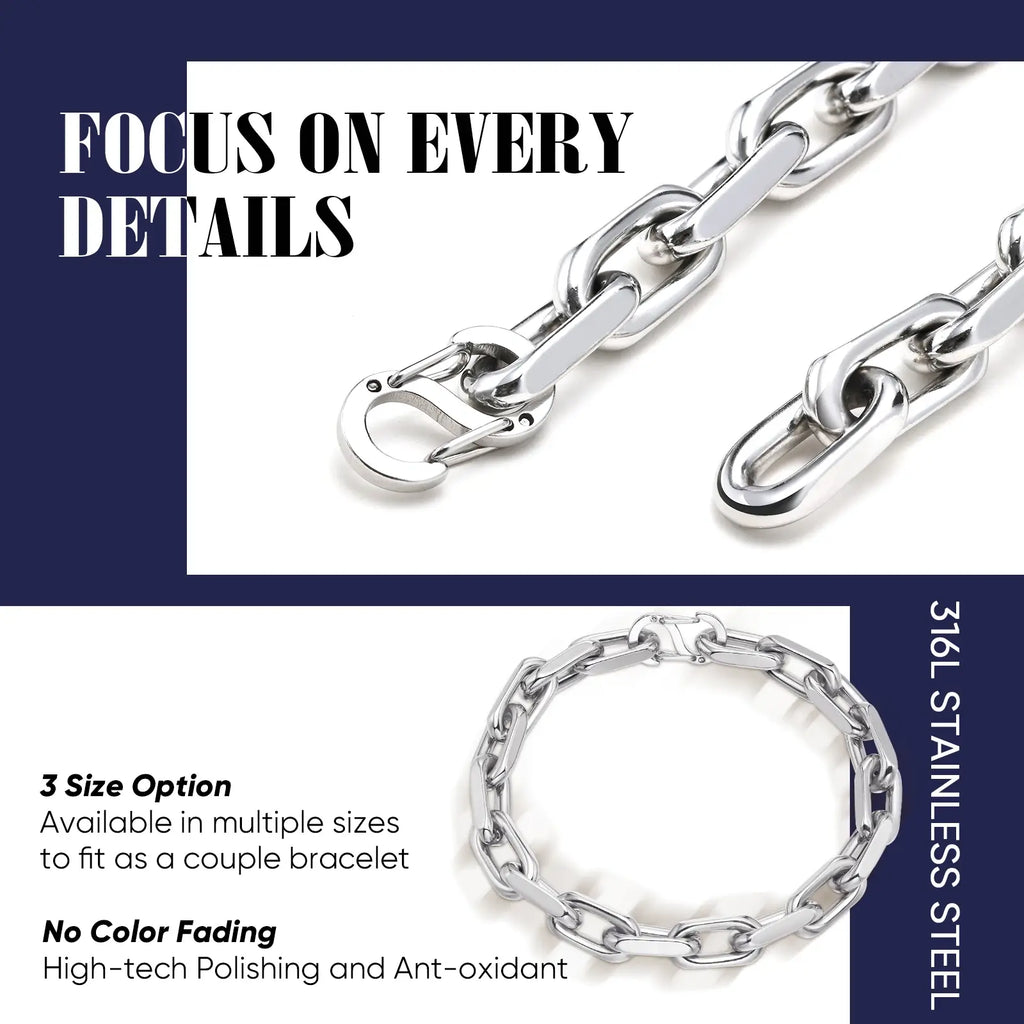 Diamond-Cut Paperclip Stainless Steel Chain Bracelet