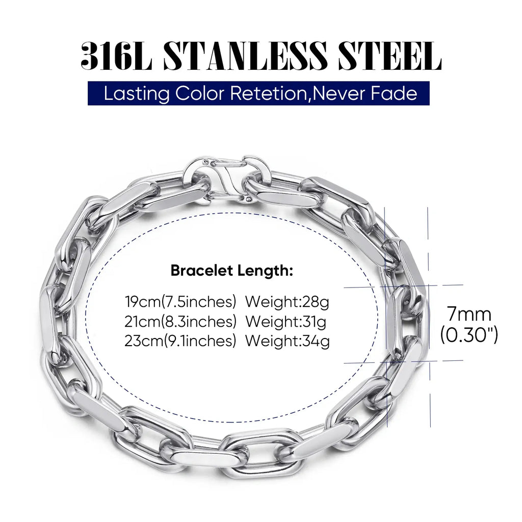 Diamond-Cut Paperclip Stainless Steel Chain Bracelet