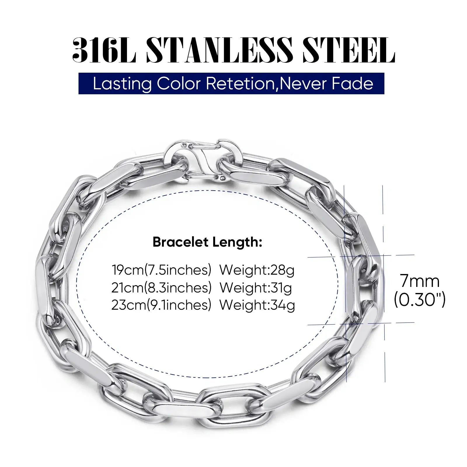 Diamond-Cut Paperclip Stainless Steel Chain Bracelet