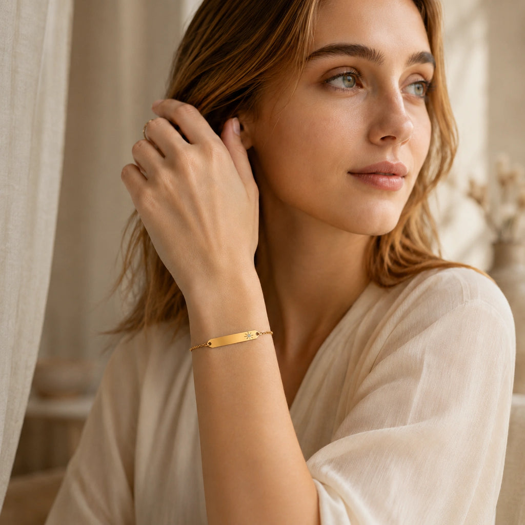 Personalized 18K Gold PVD Stainless Steel ID Bracelet with Sunburst