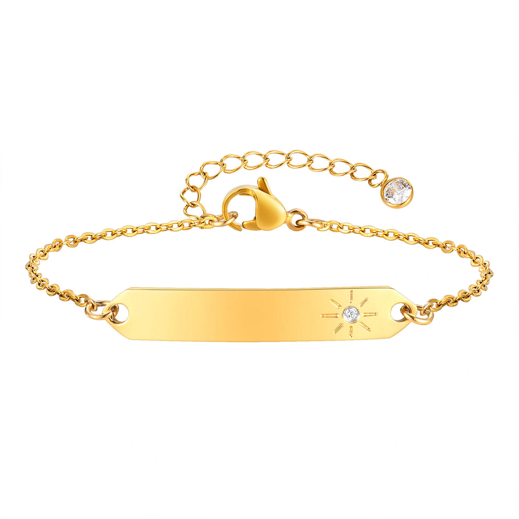 Personalized 18K Gold PVD Stainless Steel ID Bracelet with Sunburst