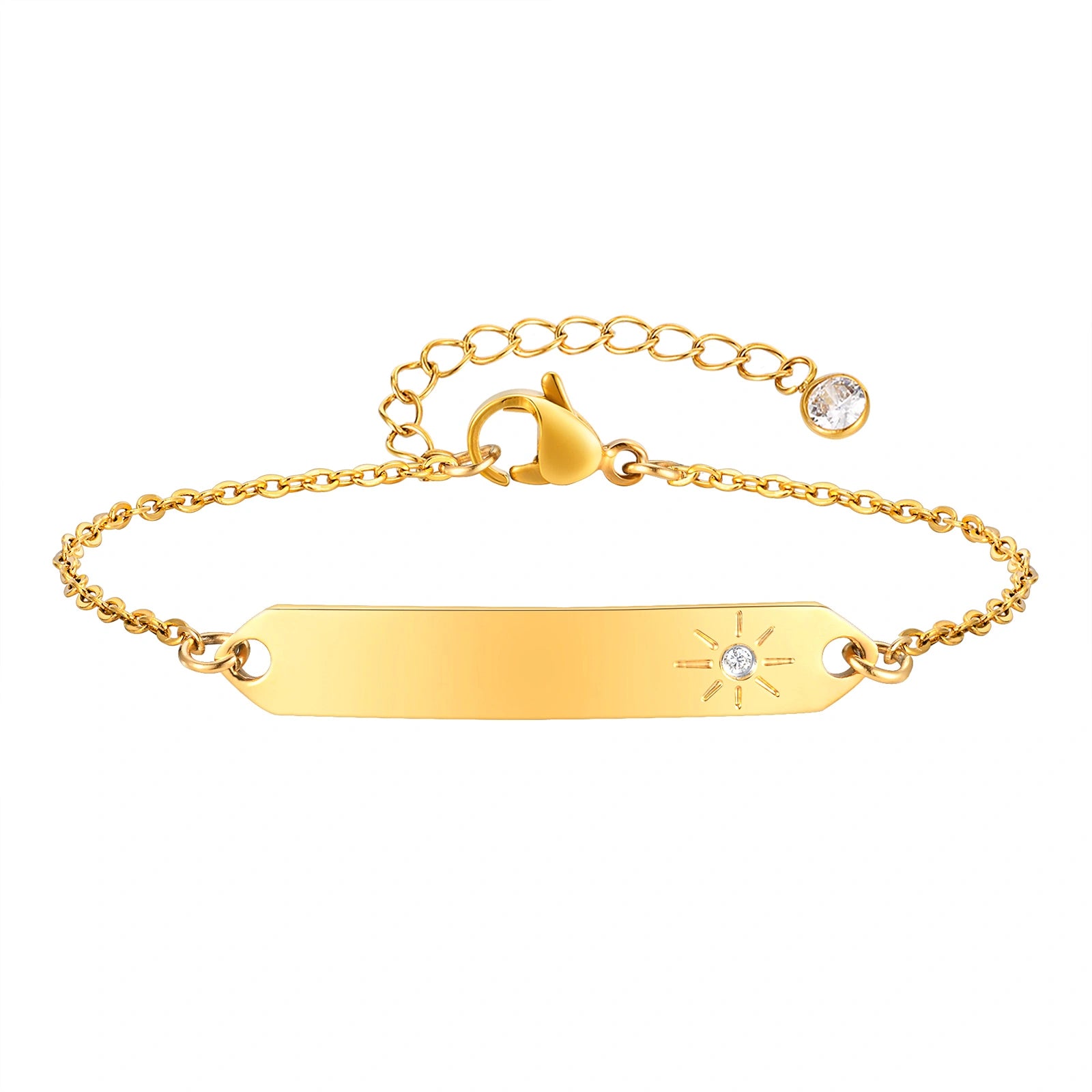 Personalized 18K Gold PVD Stainless Steel ID Bracelet with Sunburst