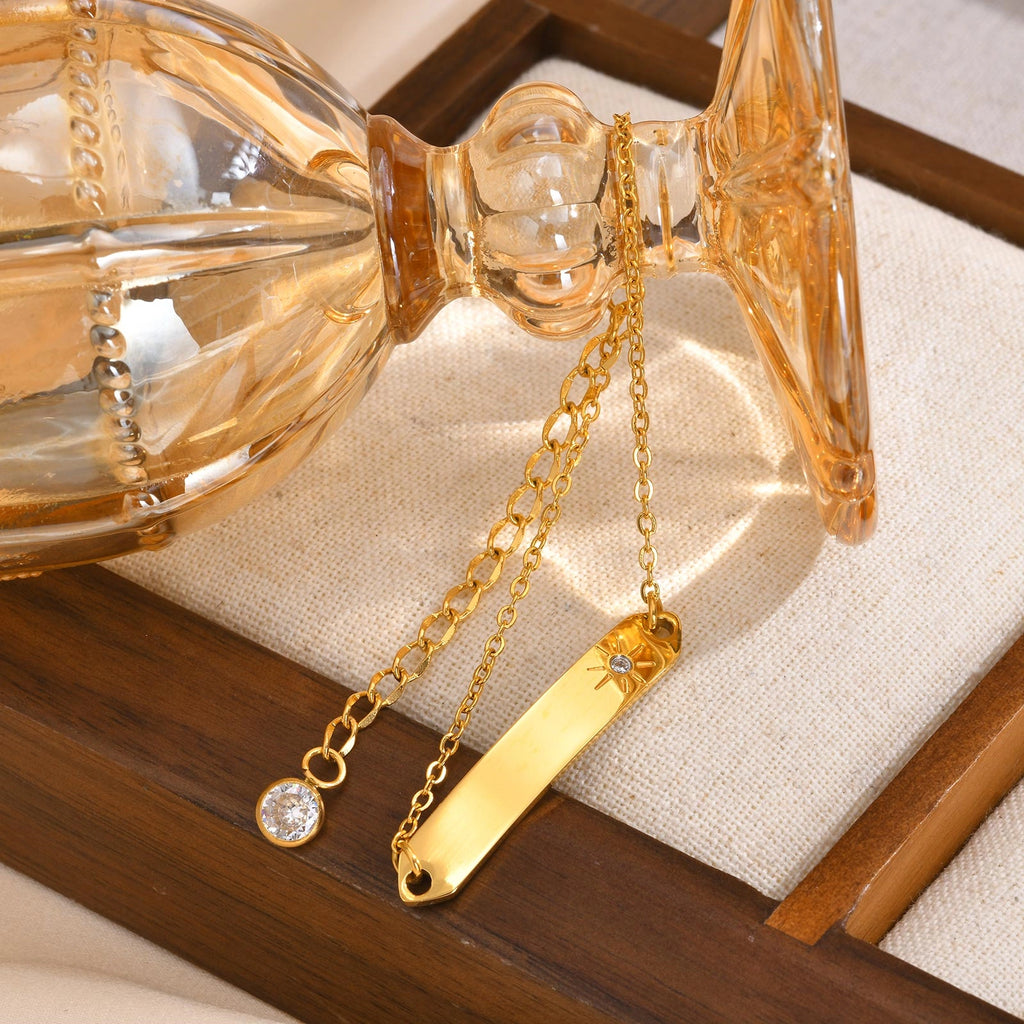 Personalized 18K Gold PVD Stainless Steel ID Bracelet with Sunburst