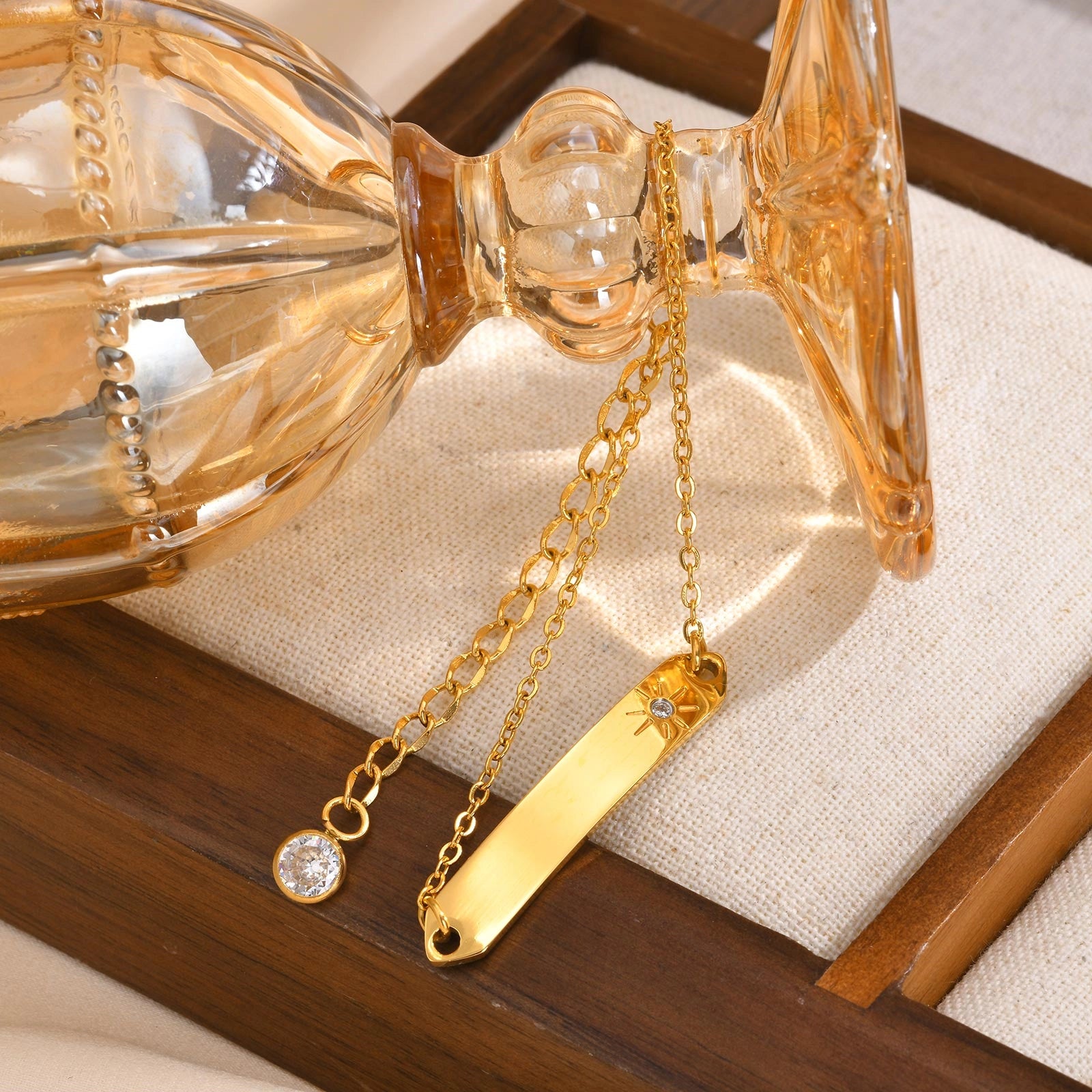 Personalized 18K Gold PVD Stainless Steel ID Bracelet with Sunburst