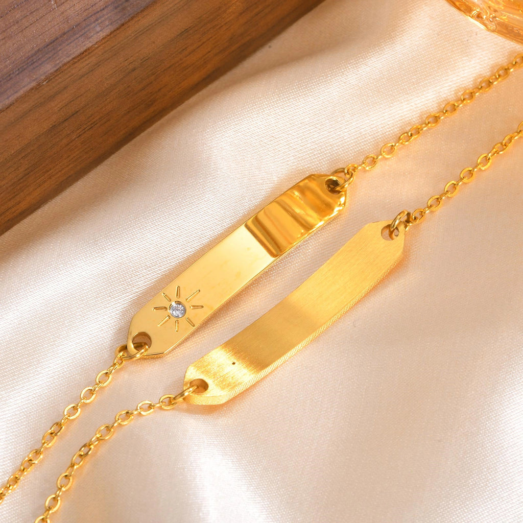 Personalized 18K Gold PVD Stainless Steel ID Bracelet with Sunburst