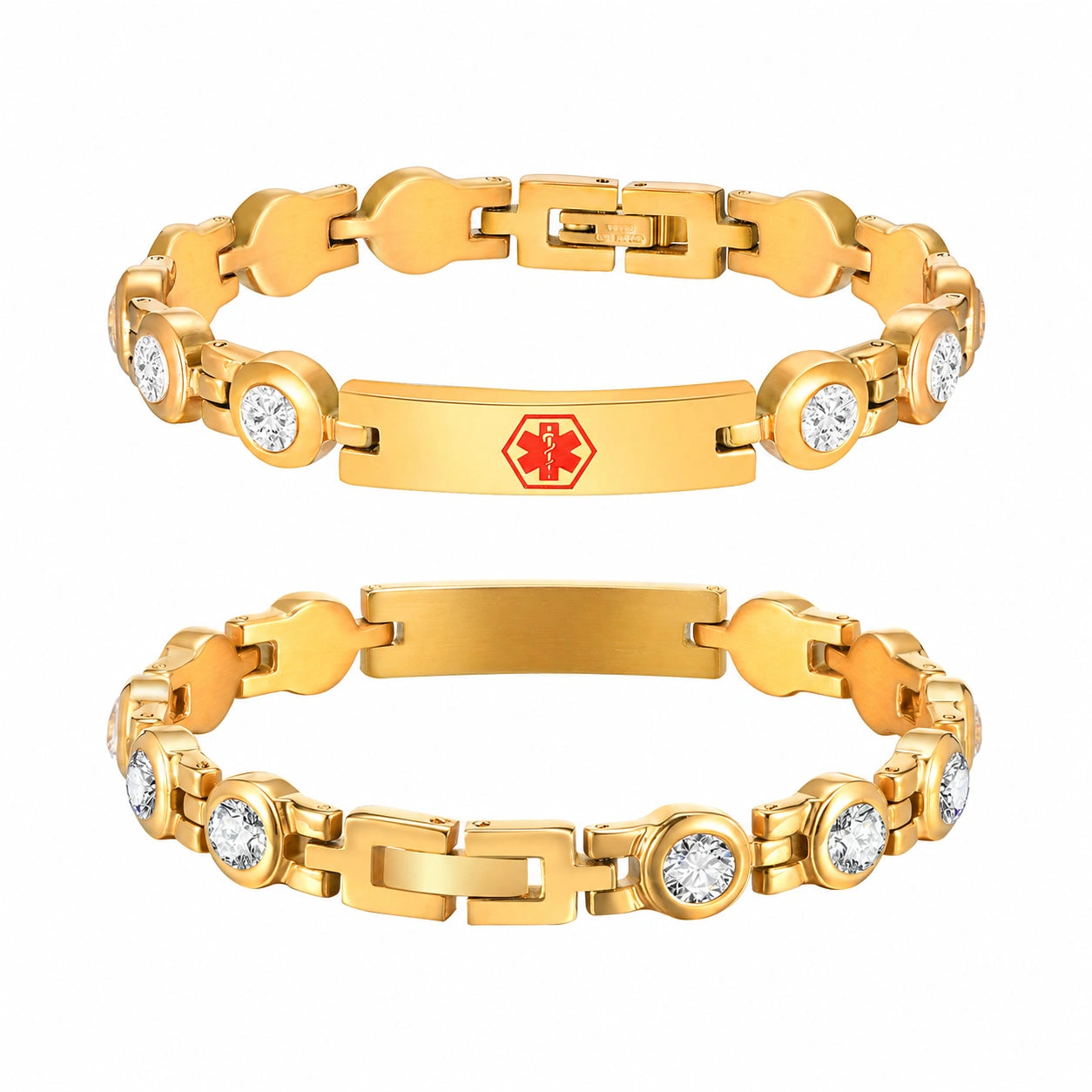 Custom Engraved Stainless Steel Rhinestone ID Bracelet