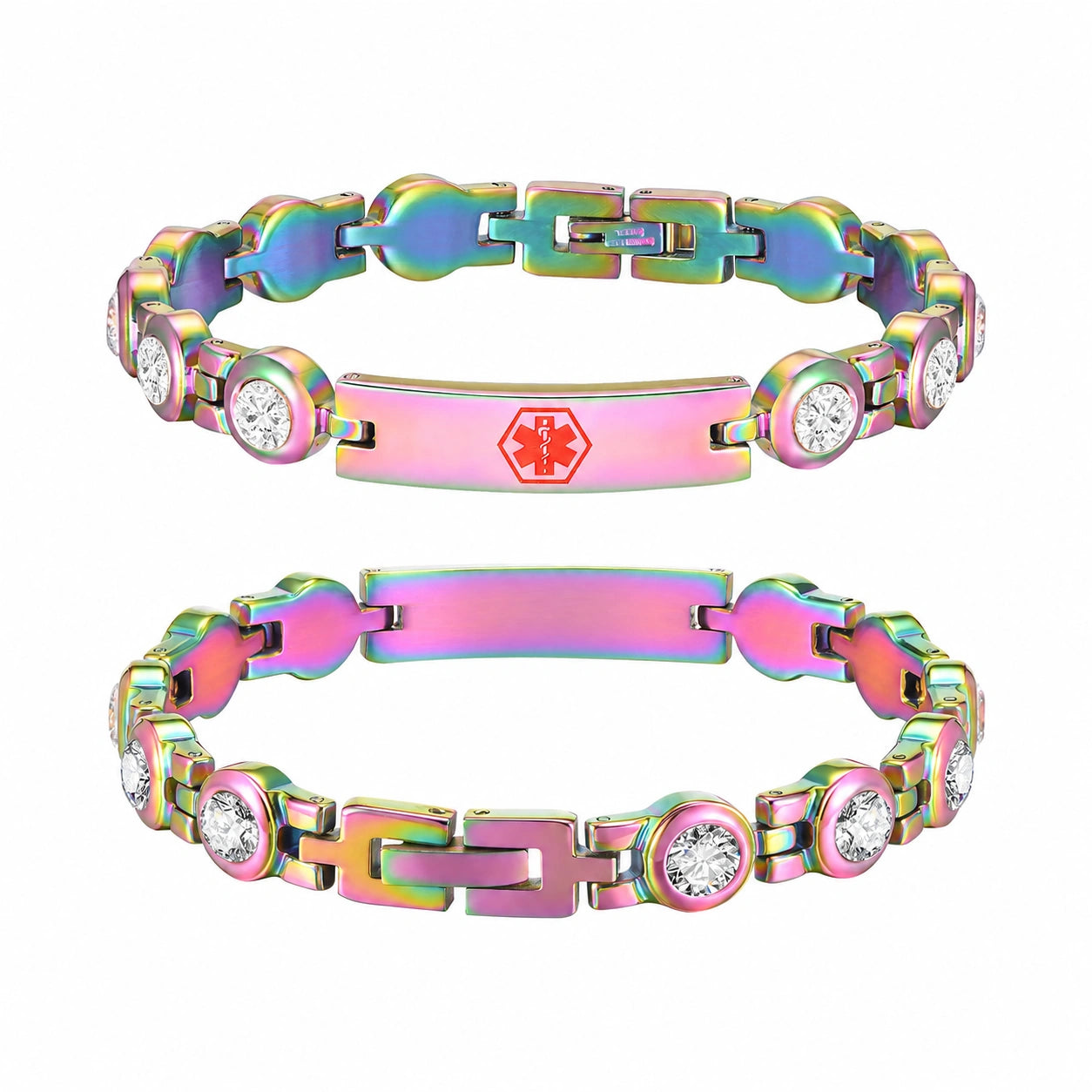Custom Engraved Stainless Steel Rhinestone ID Bracelet