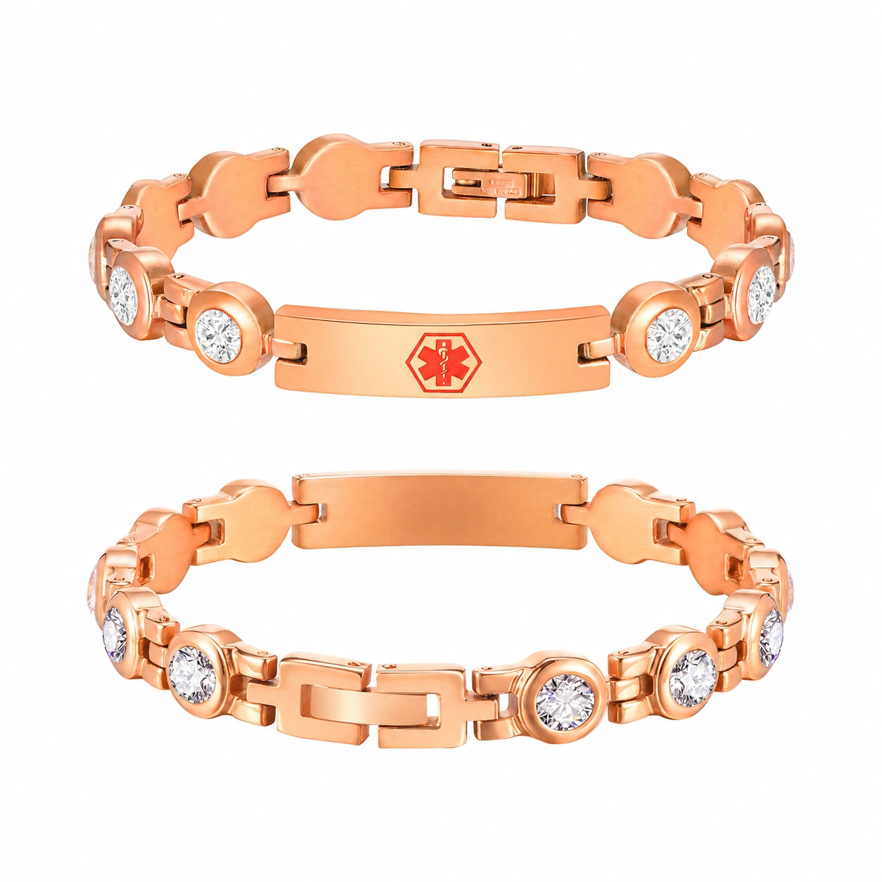 Custom Engraved Stainless Steel Rhinestone ID Bracelet