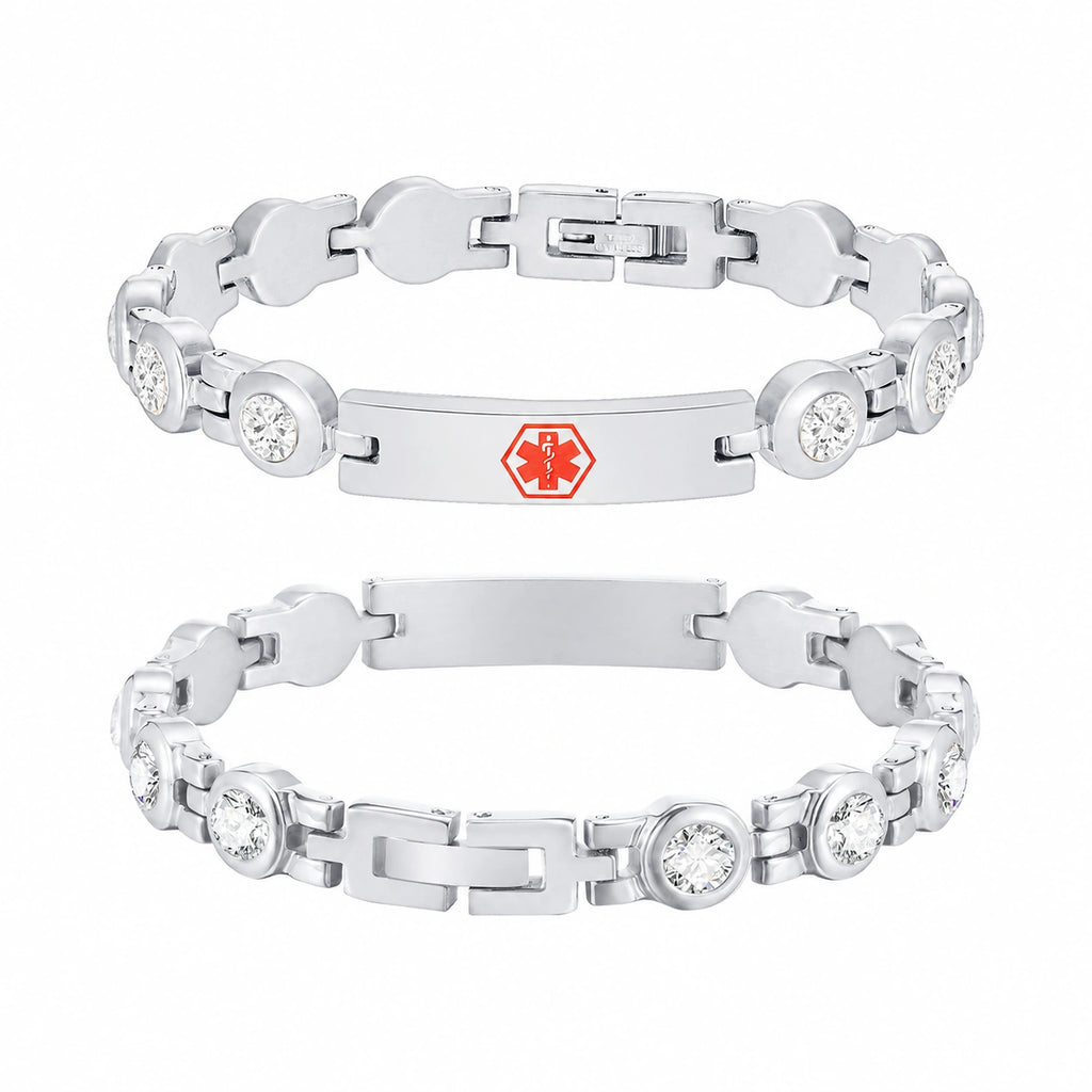 Custom Engraved Stainless Steel Rhinestone ID Bracelet