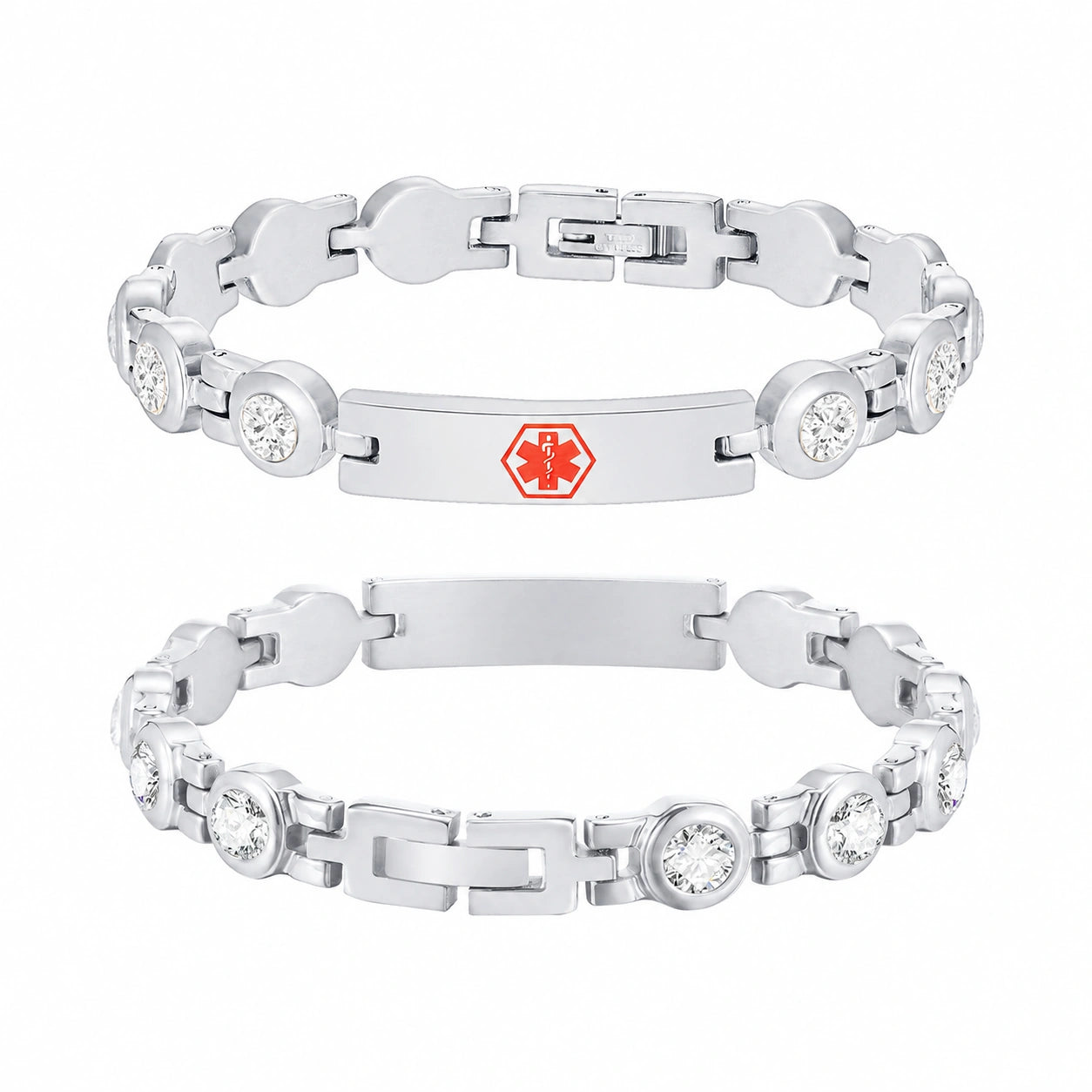 Custom Engraved Stainless Steel Rhinestone ID Bracelet