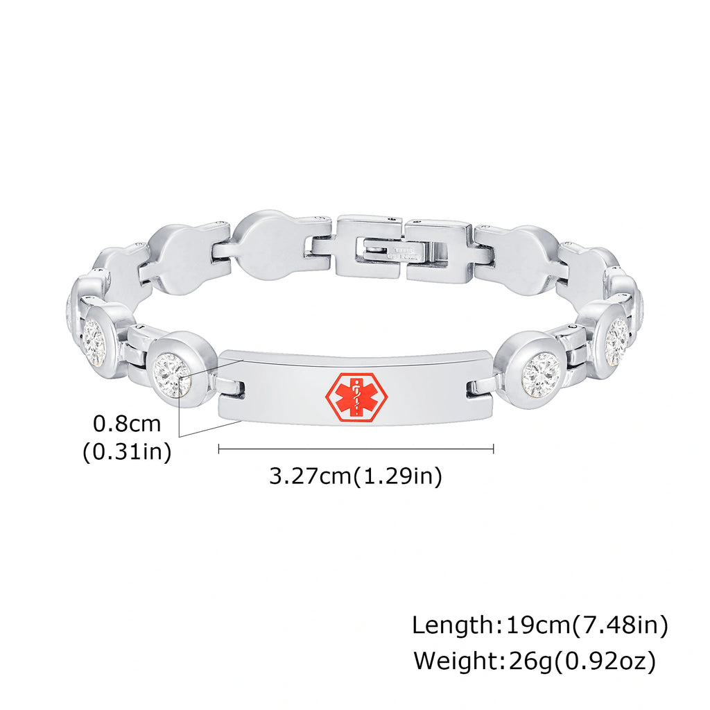 Custom Engraved Stainless Steel Rhinestone ID Bracelet