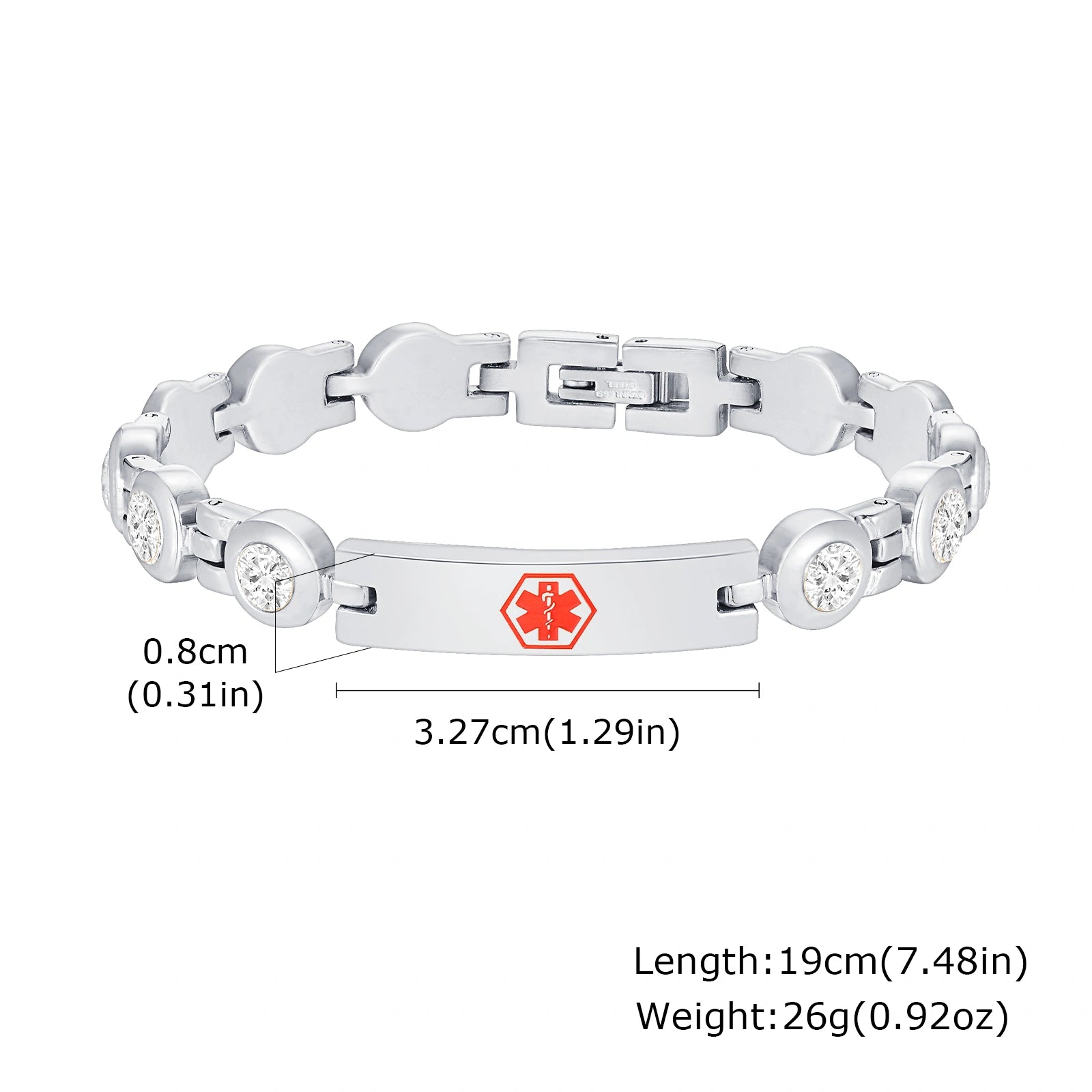 Custom Engraved Stainless Steel Rhinestone ID Bracelet