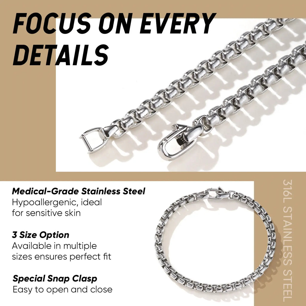 Stainless Steel Square Box Chain Bracelet