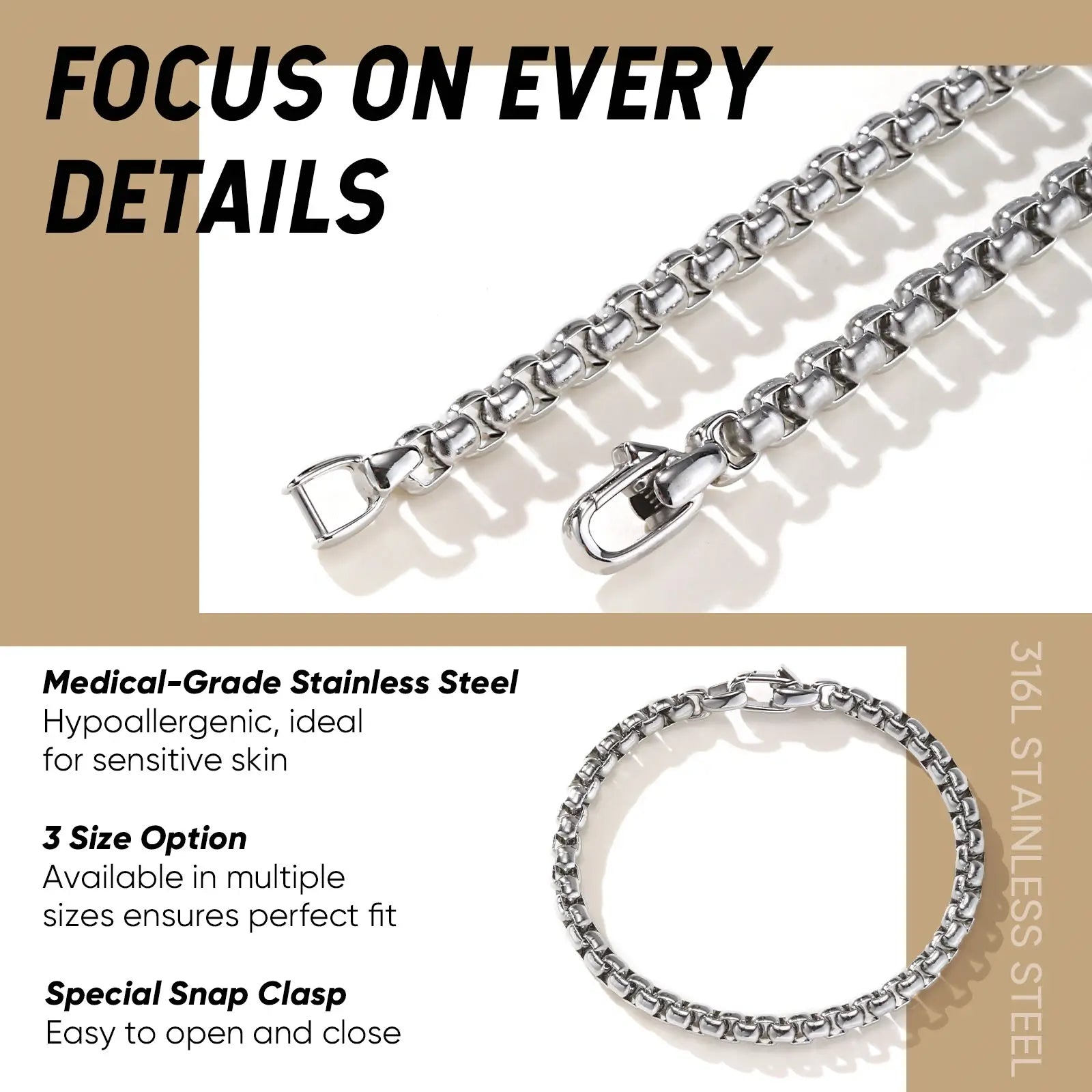 Stainless Steel Square Box Chain Bracelet
