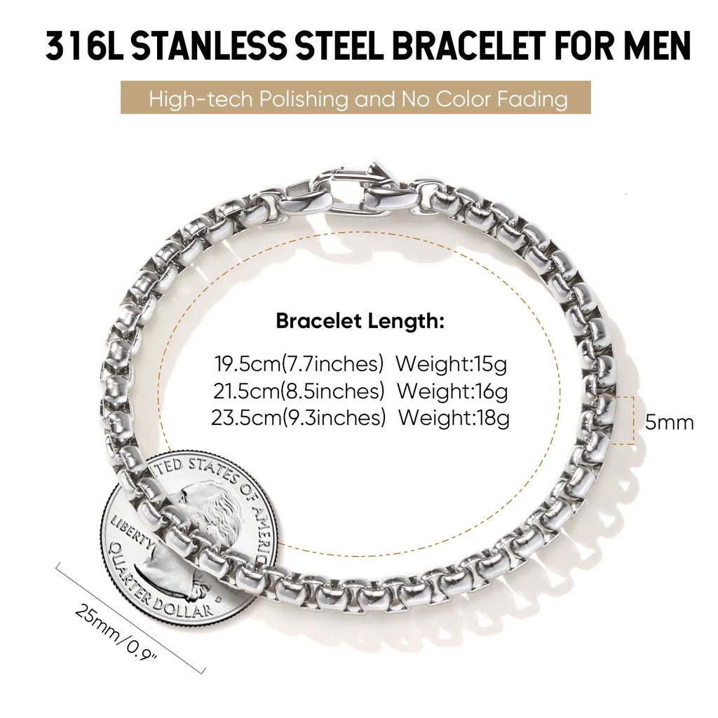 Stainless Steel Square Box Chain Bracelet