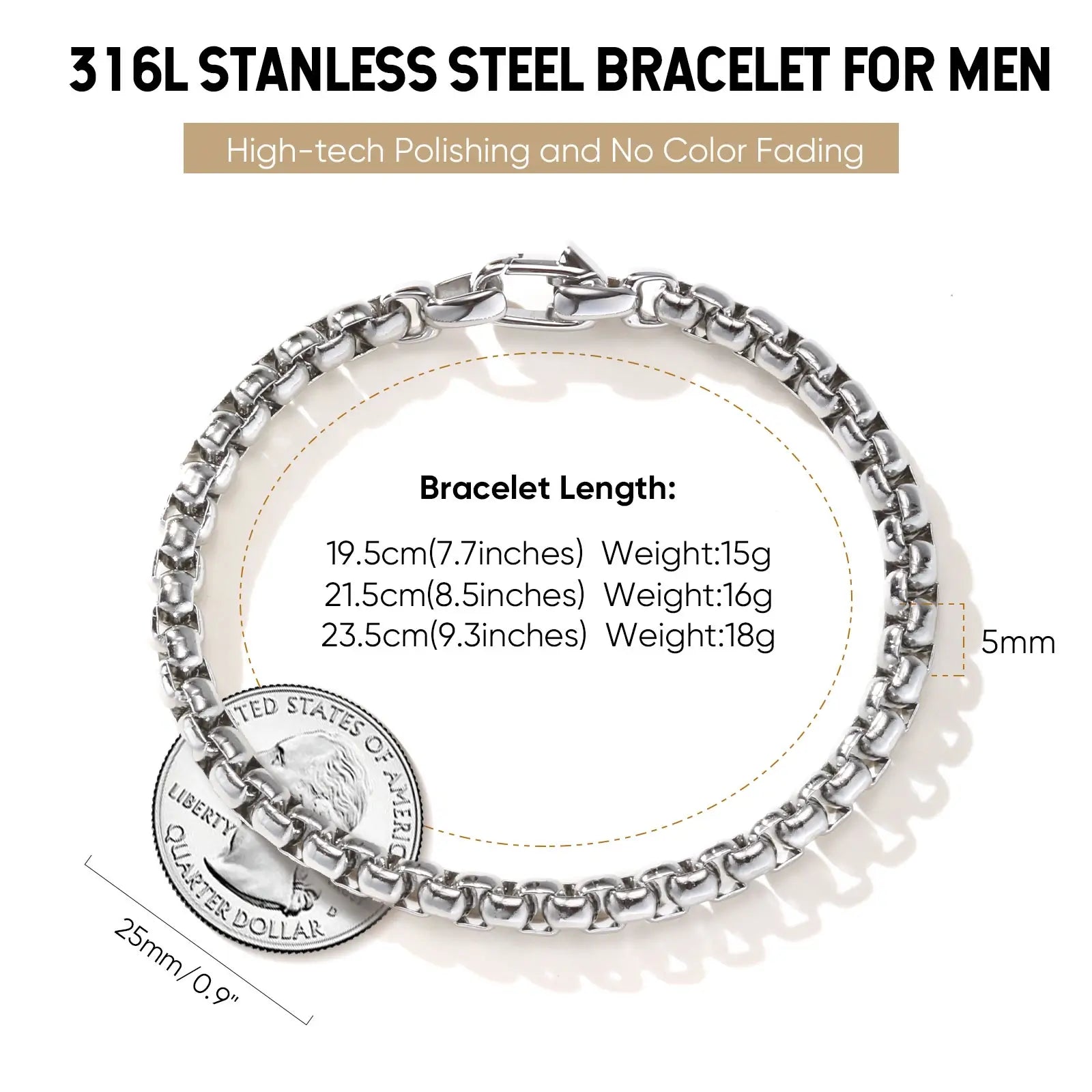 Stainless Steel Square Box Chain Bracelet
