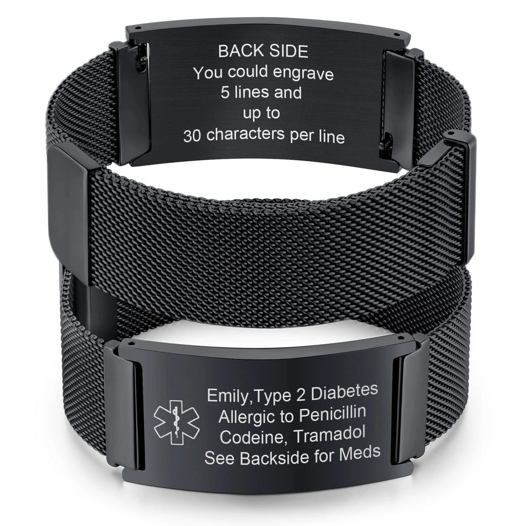 Custom Medical Alert ID Mesh stainless steel bracelet