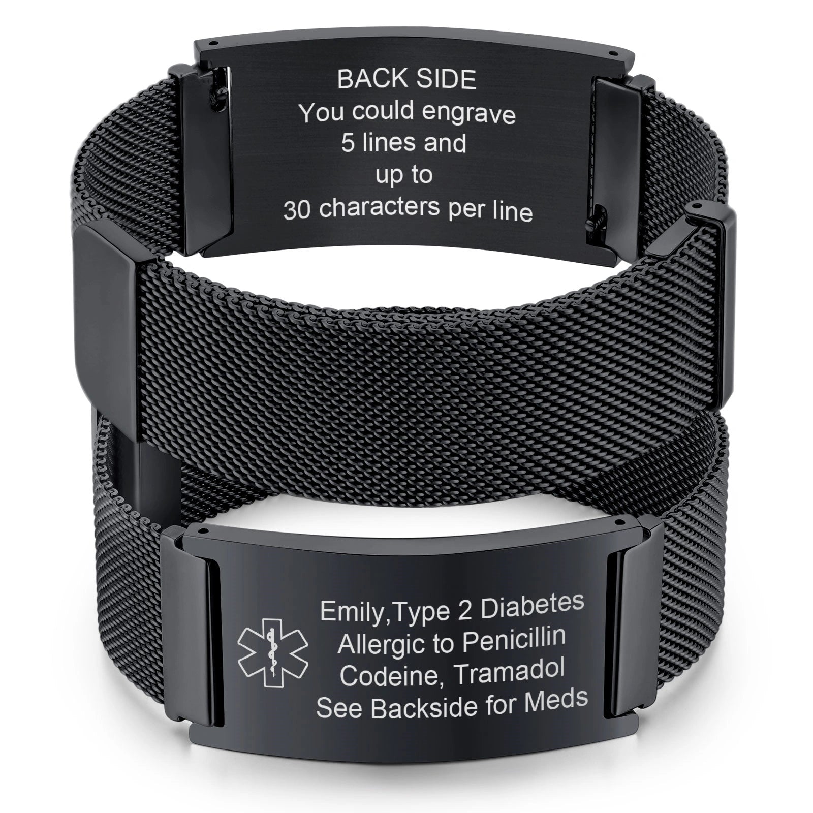 Custom Medical Alert ID Mesh stainless steel bracelet