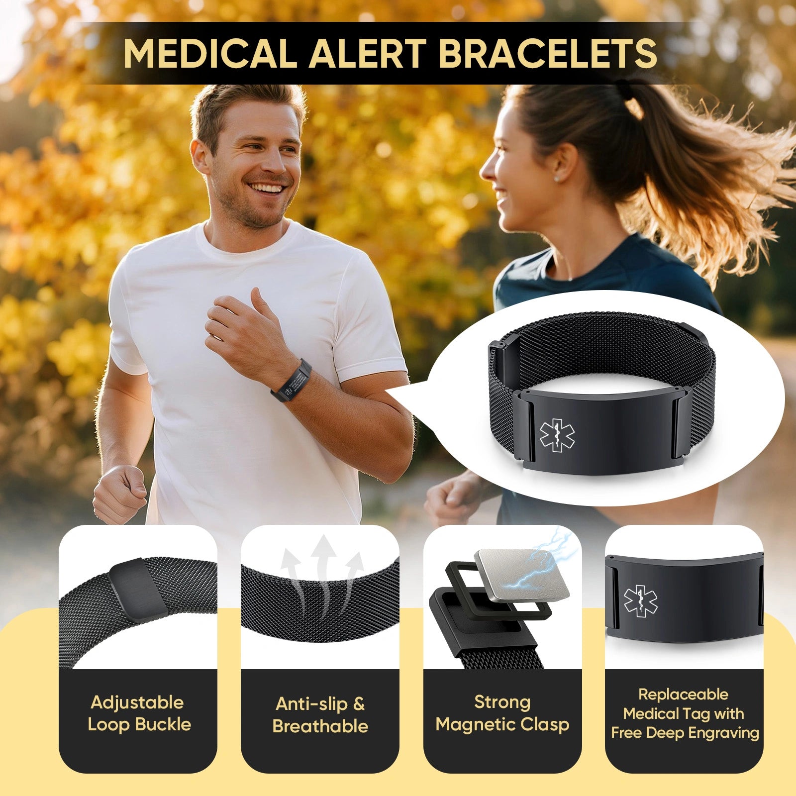 Custom Medical Alert ID Mesh stainless steel bracelet