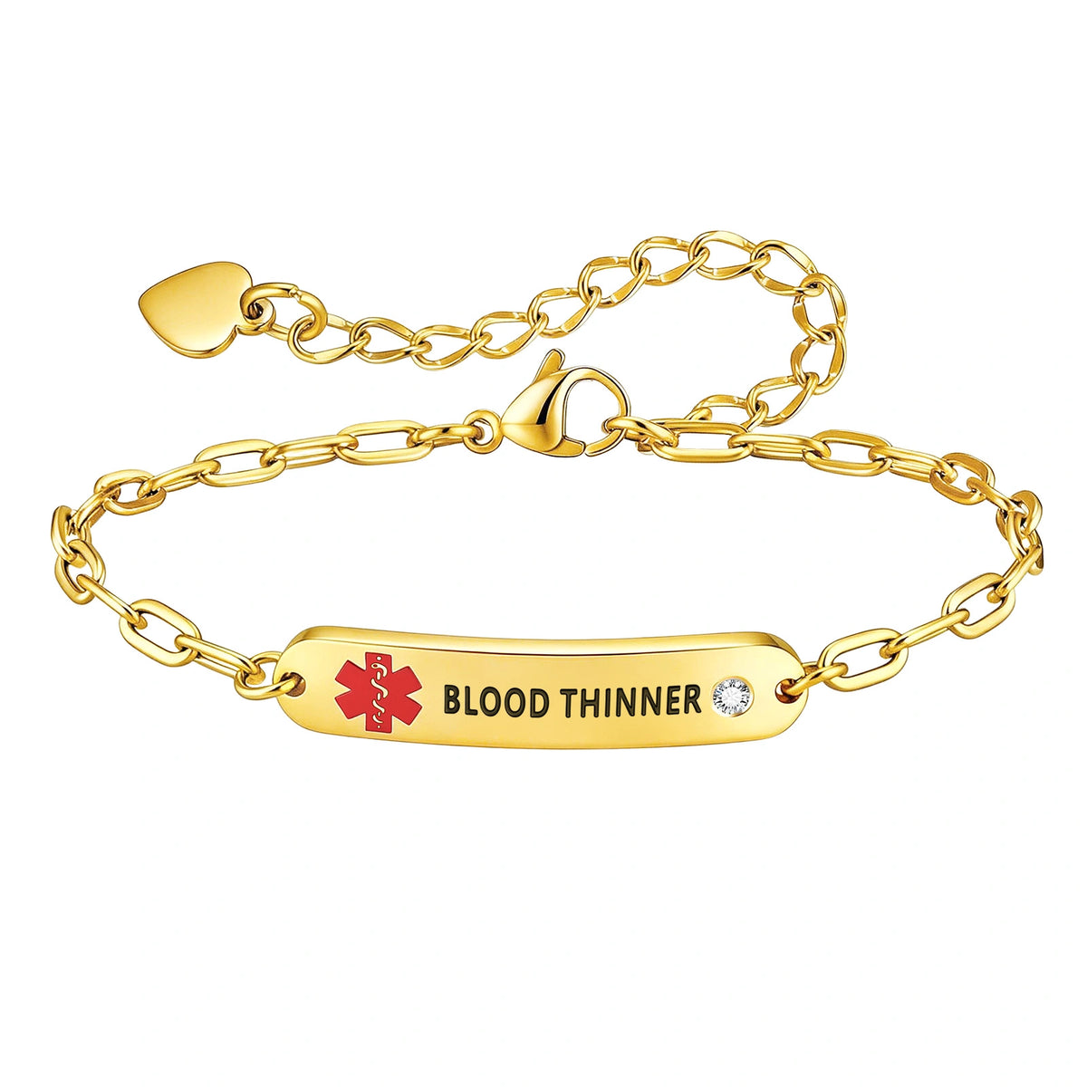 Women's Stainless Steel Blood Thinner Medical ID Bracelet with CZ