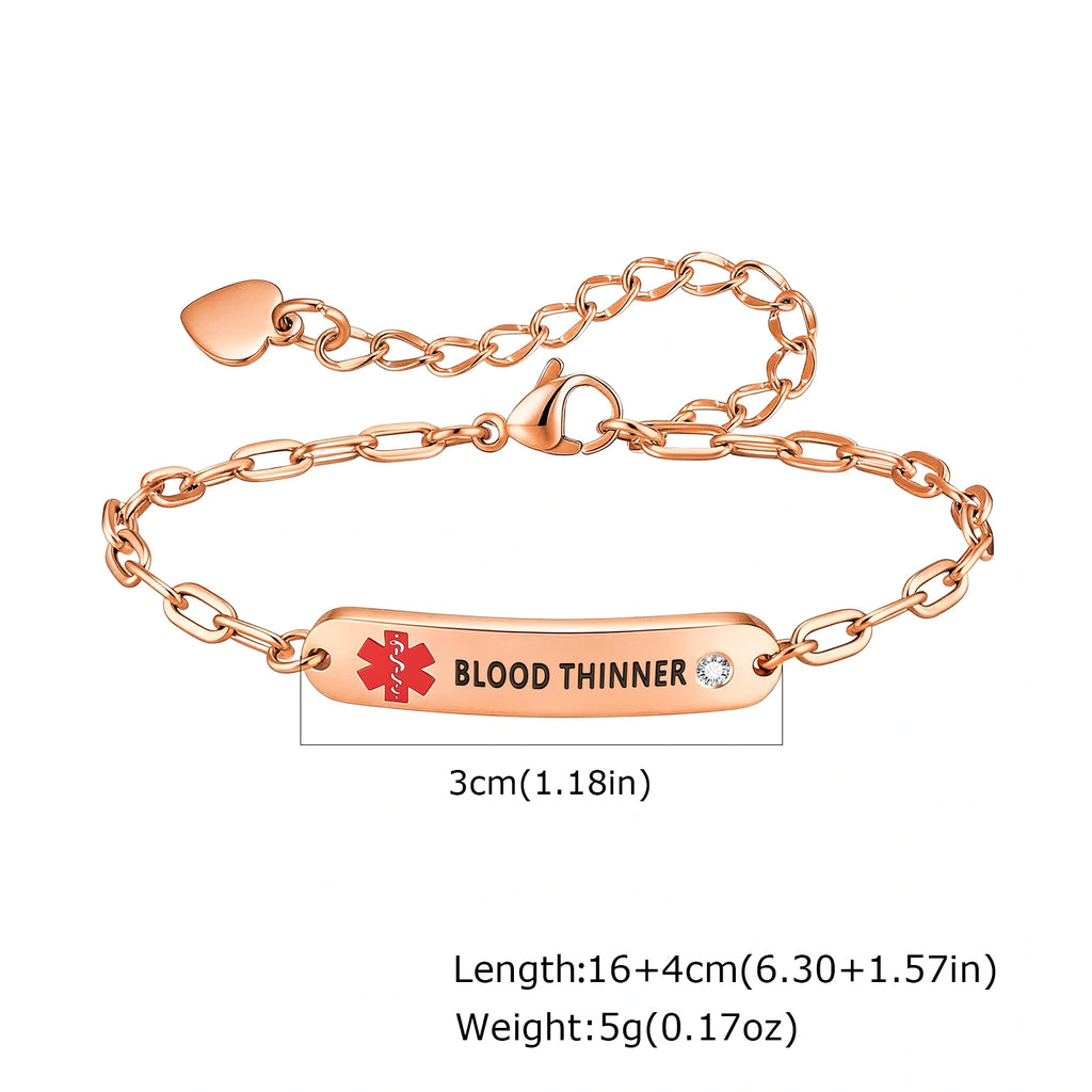 Women's Stainless Steel Blood Thinner Medical ID Bracelet with CZ