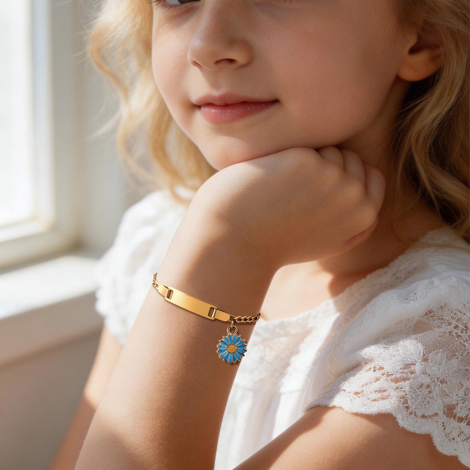 Personalized Kids Medical Alert Bracelet with Flower Charm