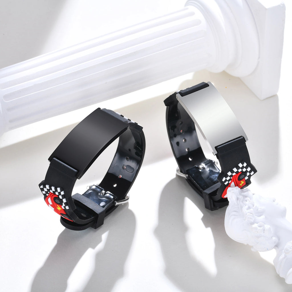 Personalized Kids Medical ID Bracelet with Racing Car Silicone Band