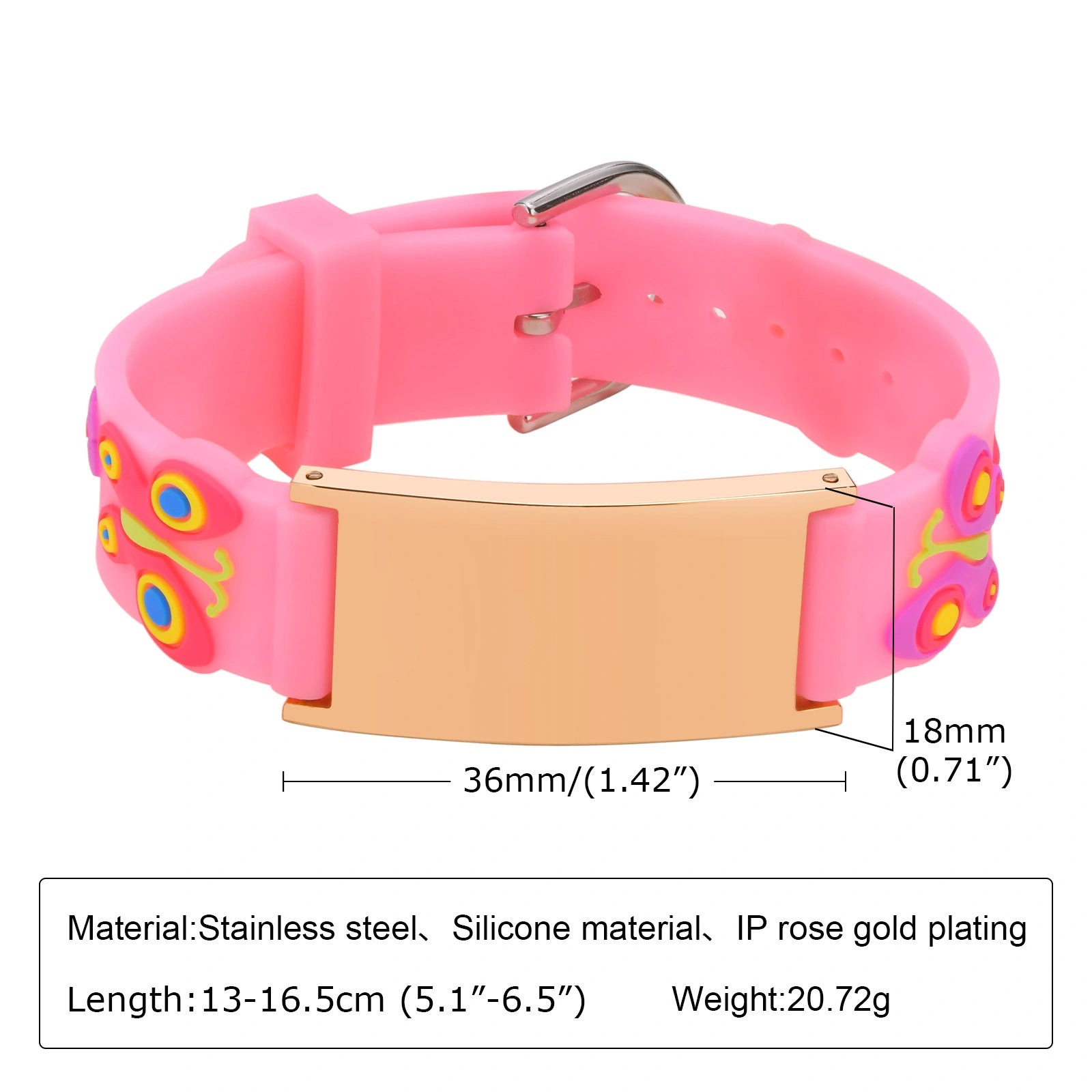 Personalized Kids Medical ID Bracelet with Pink Butterfly Silicone Band